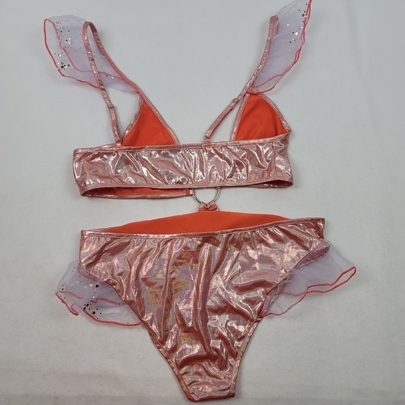NWOT coral shiny cosplay cutout onepiece w/ heart - Picture 4 of 5